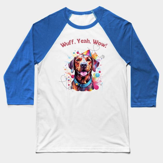 Woofy Adventure - Funny Dog Design Baseball T-Shirt by NedisDesign